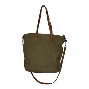 Olive Green canvas Tote Bag with vegan Brown Straps